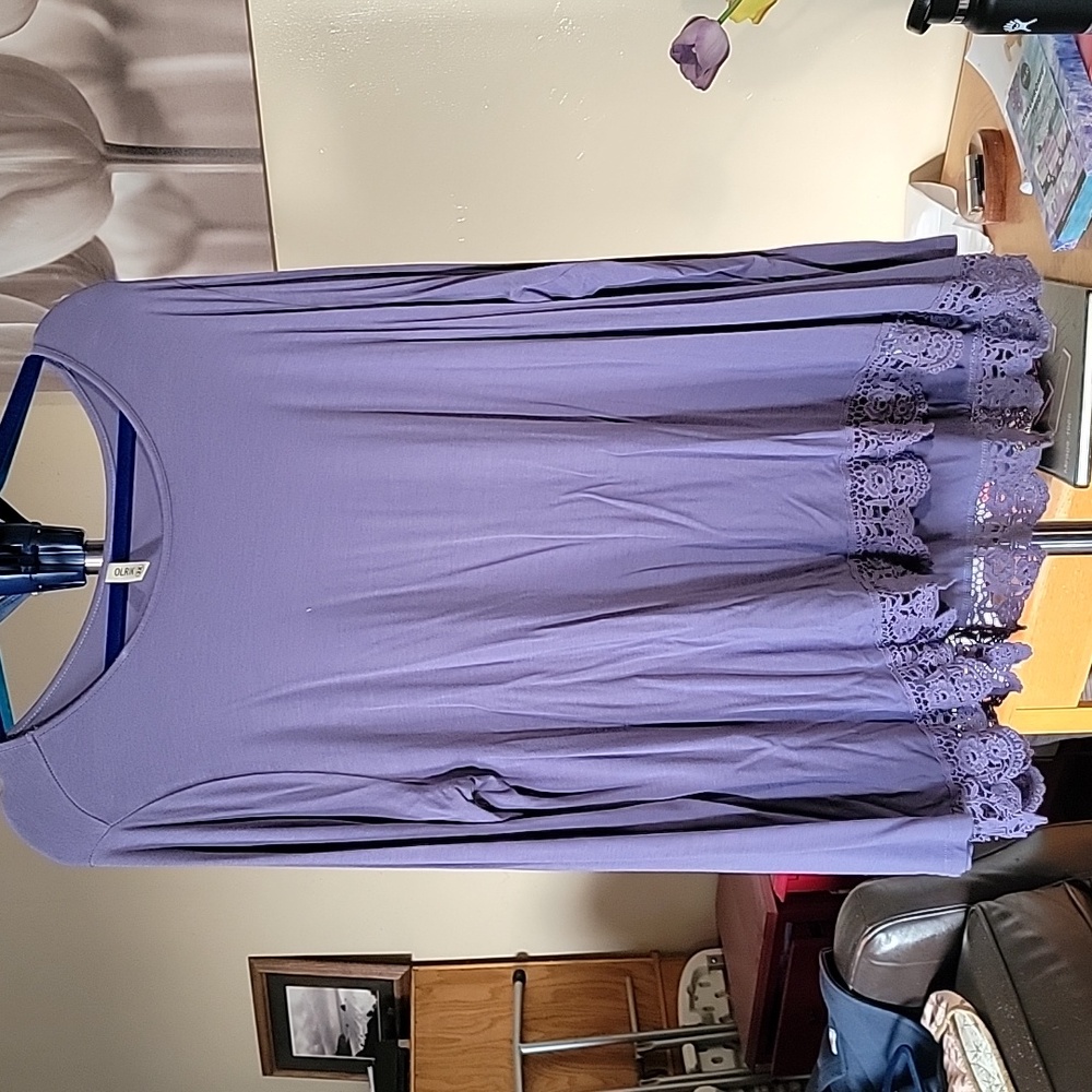 Dusty Lavender, lightweight long sleeve tunic with lacey detail, 2x